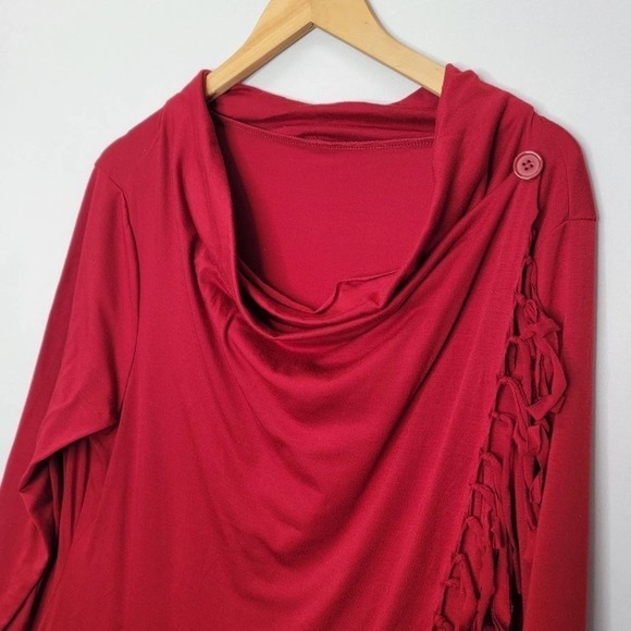 UNBRANDED Long sleeve Scoop layered neckline Button design detail  front fringe - Picture 8 of 11